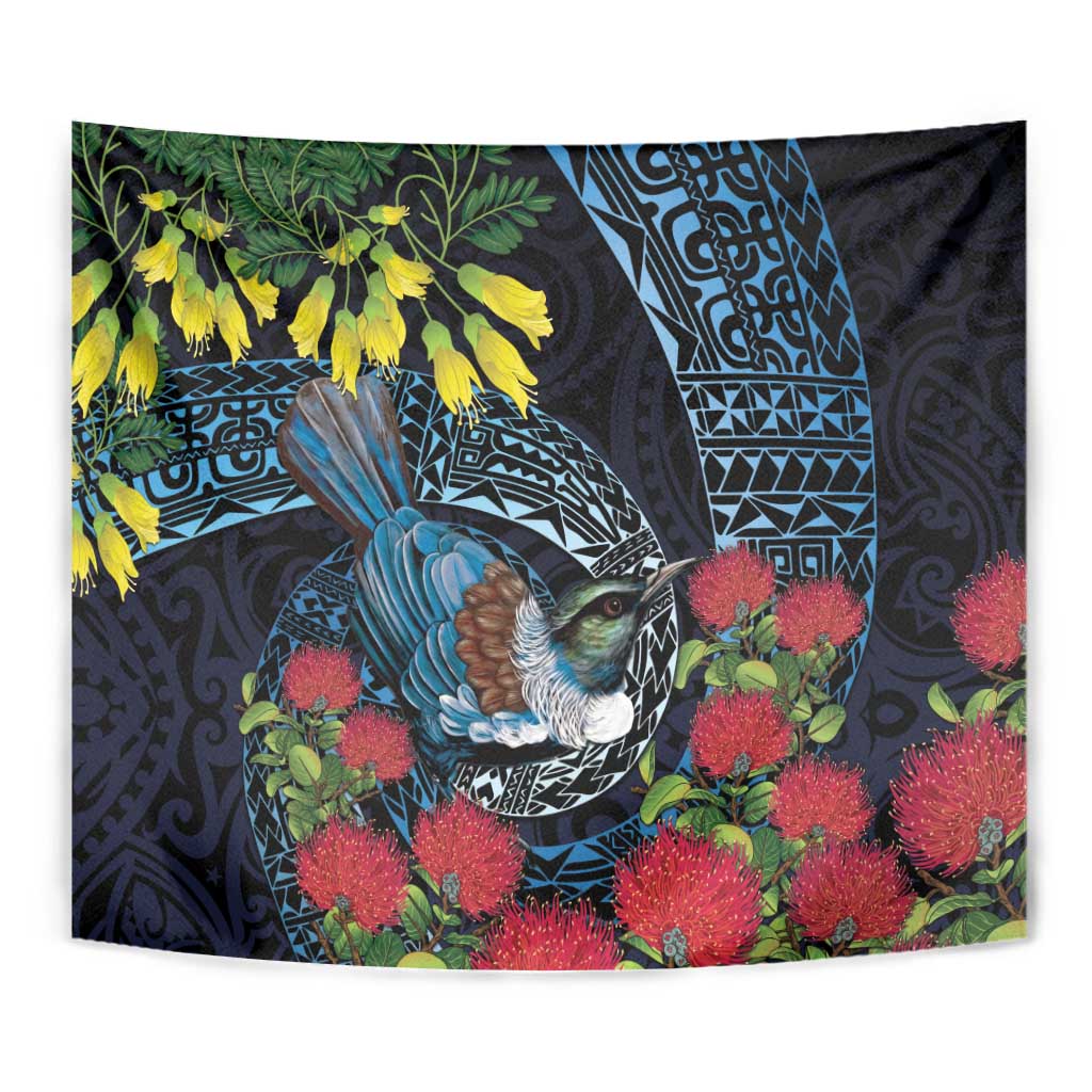 New Zealand Tui Bird Tapestry Maori Koru Mix Pohutukawa