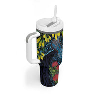 New Zealand Tui Bird Tumbler With Handle Maori Koru Mix Pohutukawa