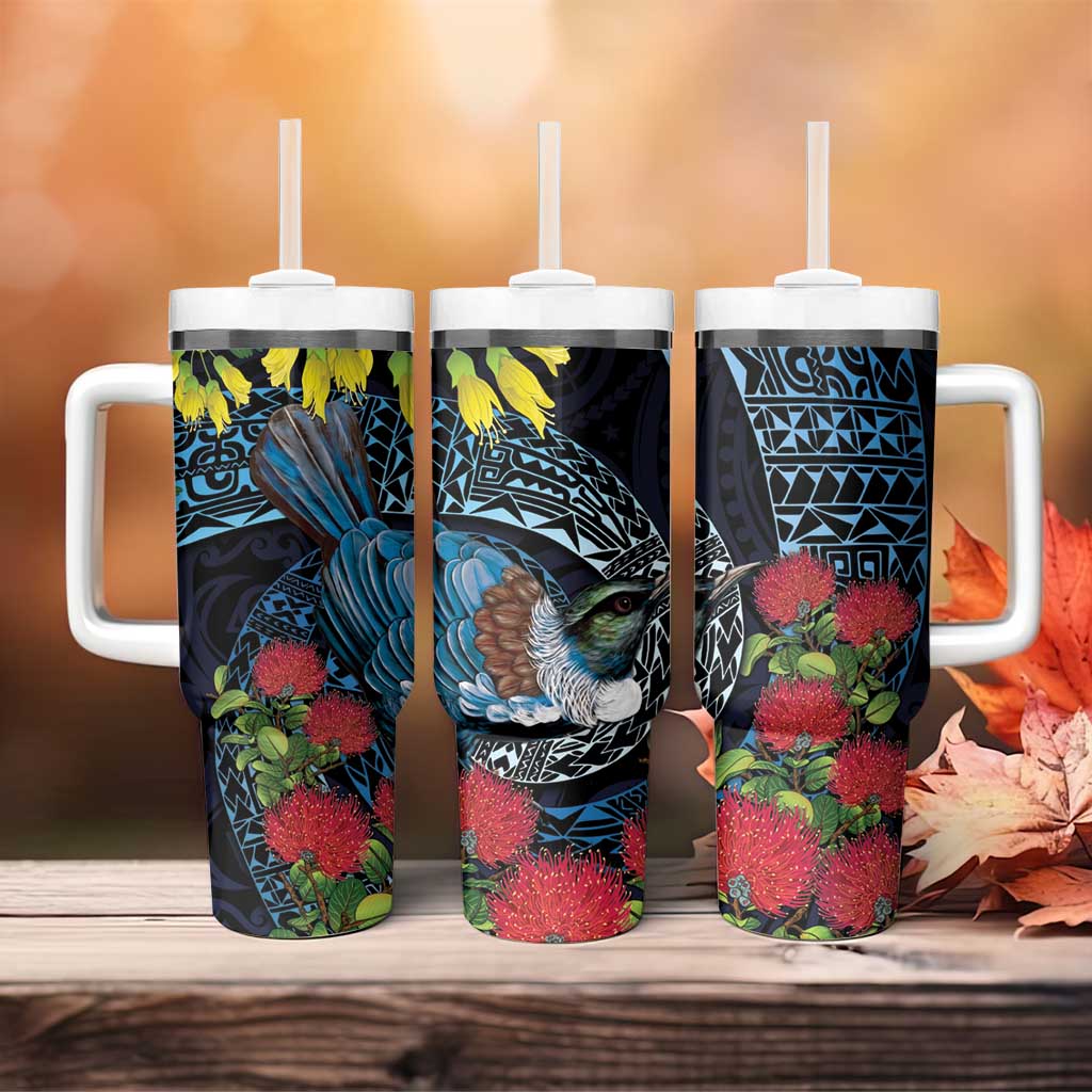 New Zealand Tui Bird Tumbler With Handle Maori Koru Mix Pohutukawa