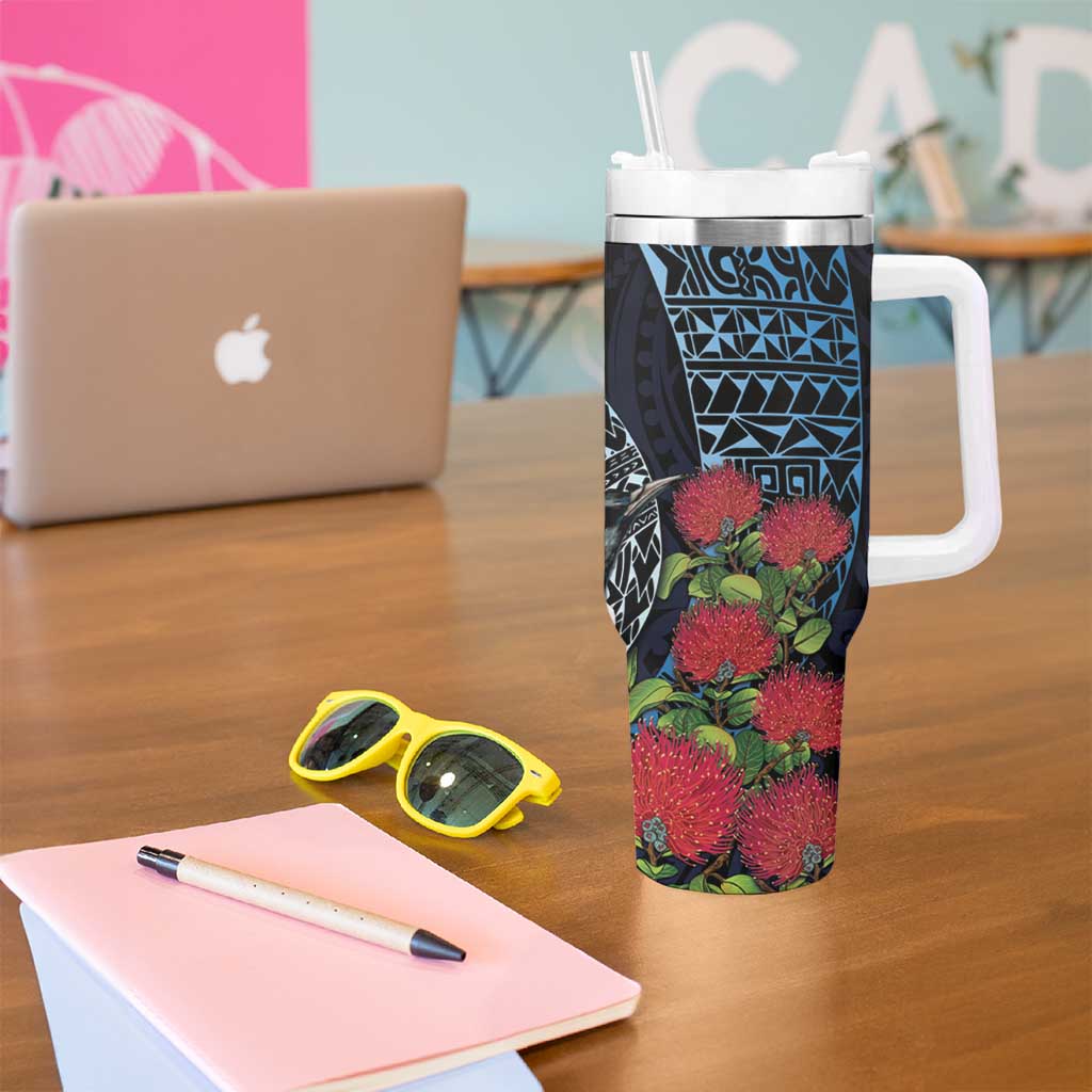 New Zealand Tui Bird Tumbler With Handle Maori Koru Mix Pohutukawa
