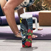 New Zealand Tui Bird Tumbler With Handle Maori Koru Mix Pohutukawa