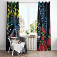New Zealand Tui Bird Window Curtain Maori Koru Mix Pohutukawa