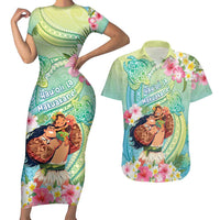 Personalised Hawaii Father's Day Couples Matching Short Sleeve Bodycon Dress and Hawaiian Shirt Happy Father And Child DT04 Green - Polynesian Pride
