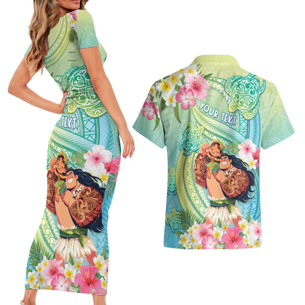 Personalised Hawaii Father's Day Couples Matching Short Sleeve Bodycon Dress and Hawaiian Shirt Happy Father And Child DT04 - Polynesian Pride
