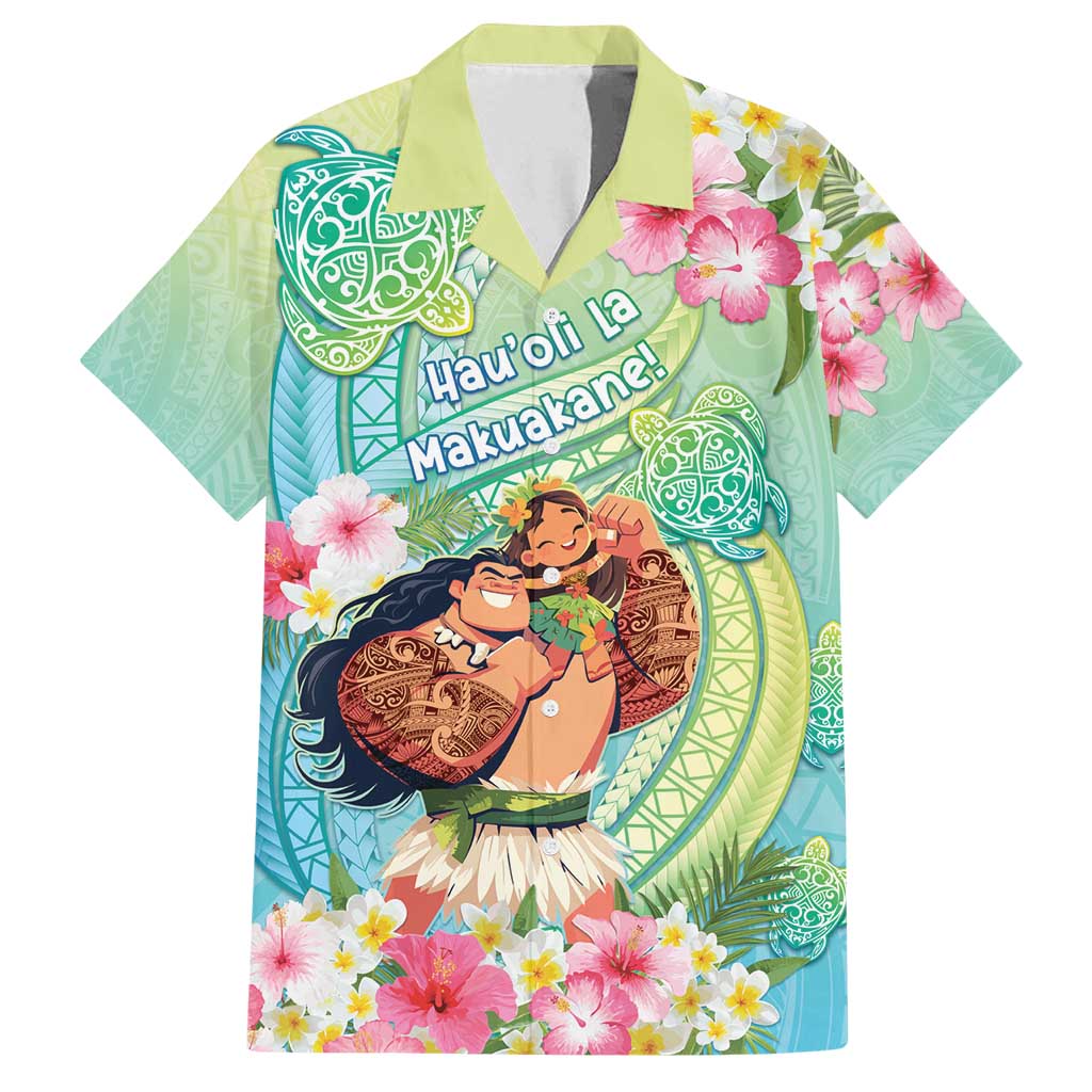Personalised Hawaii Father's Day Family Matching Long Sleeve Bodycon Dress and Hawaiian Shirt Happy Father And Child DT04 Dad's Shirt - Short Sleeve Green - Polynesian Pride