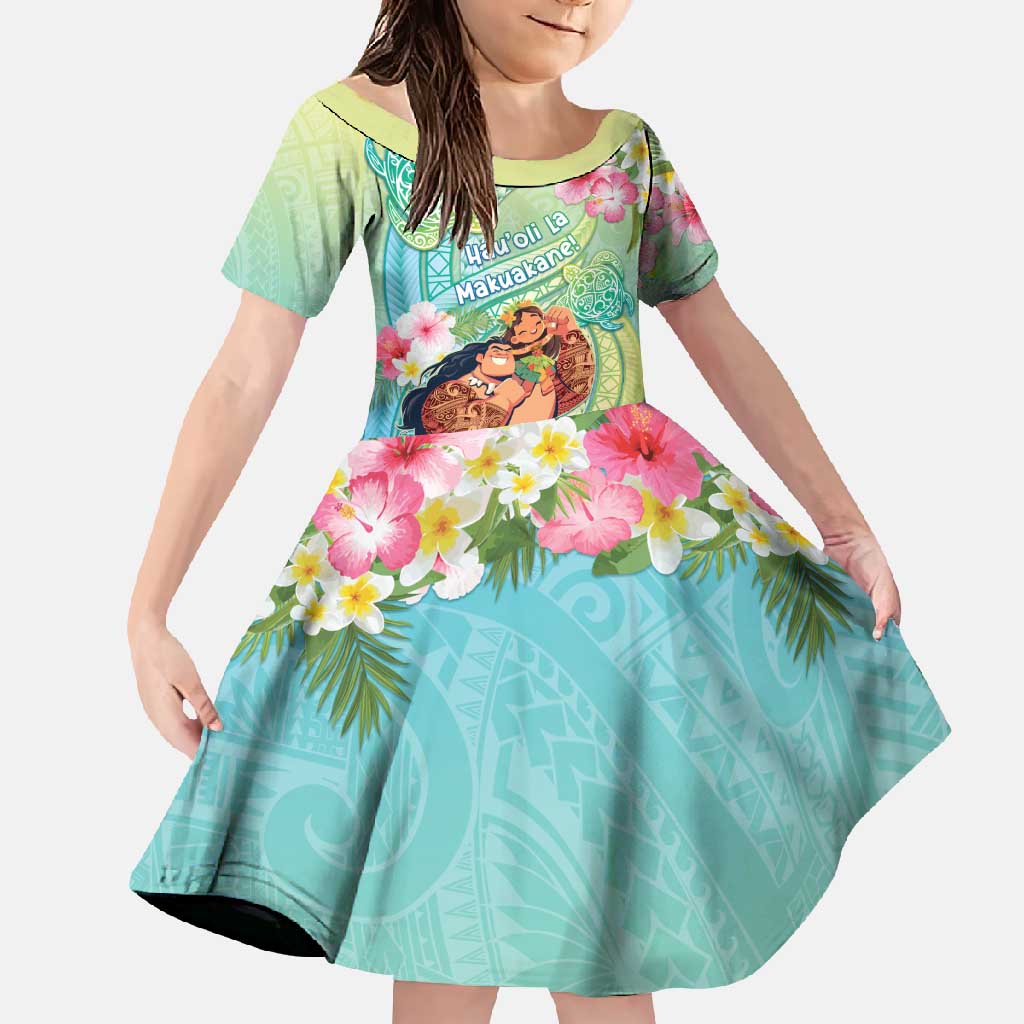Personalised Hawaii Father's Day Family Matching Mermaid Dress and Hawaiian Shirt Happy Father And Child DT04 Daughter's Dress Green - Polynesian Pride