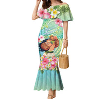 Personalised Hawaii Father's Day Family Matching Mermaid Dress and Hawaiian Shirt Happy Father And Child DT04 Mom's Dress Green - Polynesian Pride