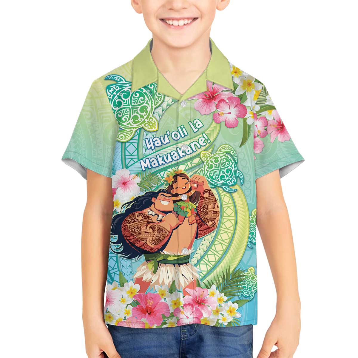 Personalised Hawaii Father's Day Family Matching Off The Shoulder Long Sleeve Dress and Hawaiian Shirt Happy Father And Child DT04 Son's Shirt Green - Polynesian Pride