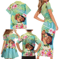 Personalised Hawaii Father's Day Family Matching Short Sleeve Bodycon Dress and Hawaiian Shirt Happy Father And Child DT04 - Polynesian Pride