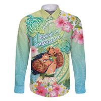 Personalised Hawaii Father's Day Family Matching Short Sleeve Bodycon Dress and Hawaiian Shirt Happy Father And Child DT04 Dad's Shirt - Long Sleeve Green - Polynesian Pride