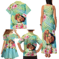 Personalised Hawaii Father's Day Family Matching Tank Maxi Dress and Hawaiian Shirt Happy Father And Child