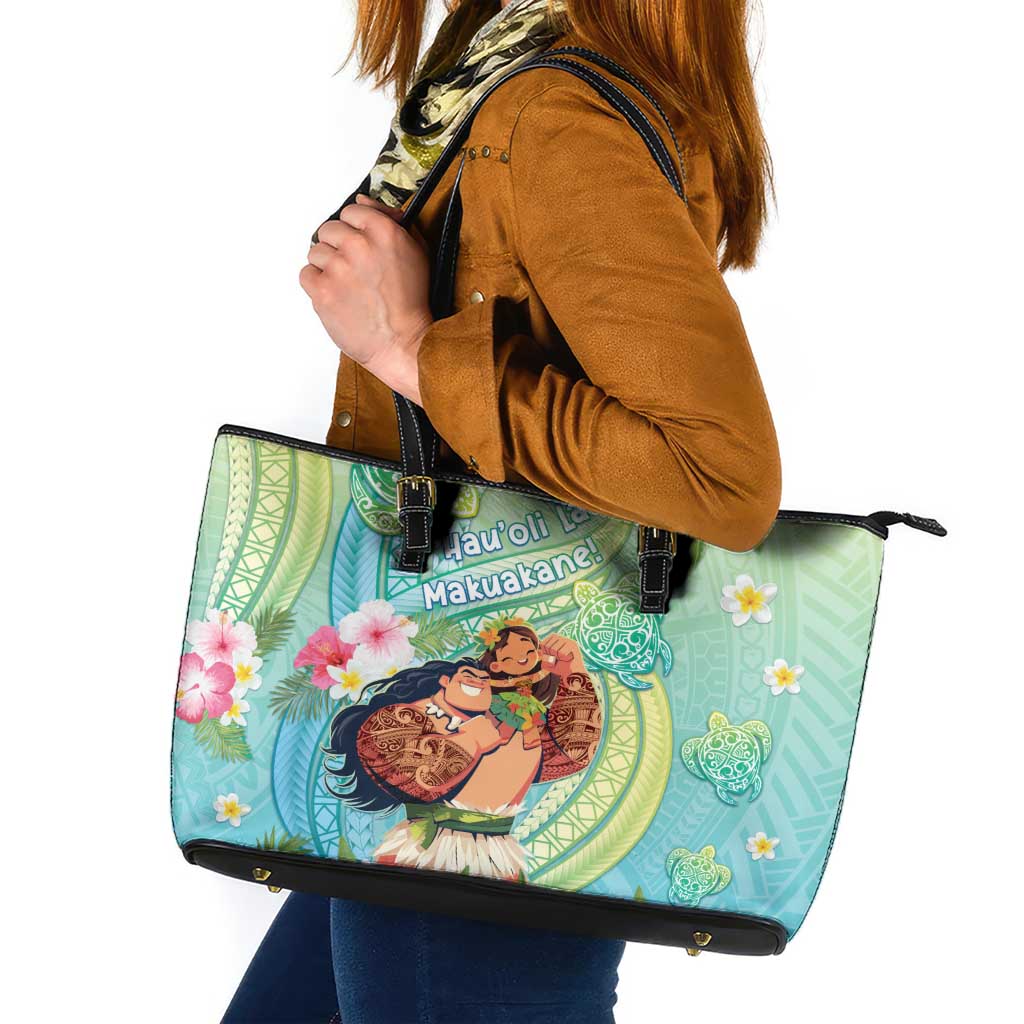 Hawaii Father's Day Leather Tote Bag Happy Father And Child