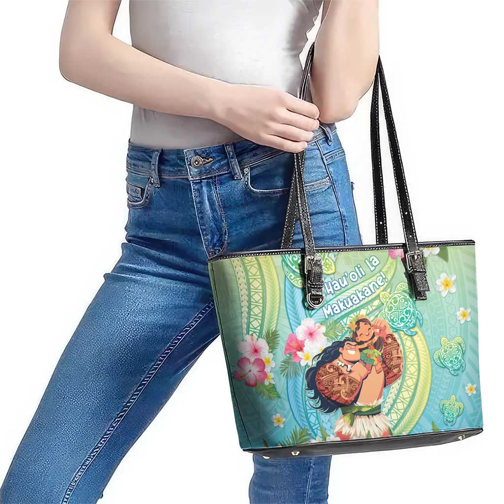 Hawaii Father's Day Leather Tote Bag Happy Father And Child