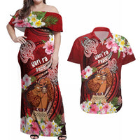 Personalised New Zealand Father's Day Couples Matching Off Shoulder Maxi Dress and Hawaiian Shirt Happy Father And Child DT04 Red - Polynesian Pride