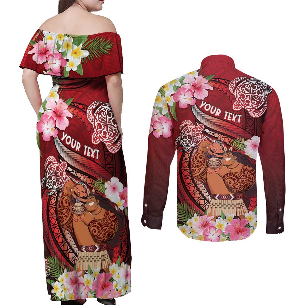 Personalised New Zealand Father's Day Couples Matching Off Shoulder Maxi Dress and Long Sleeve Button Shirt Happy Father And Child DT04 - Polynesian Pride