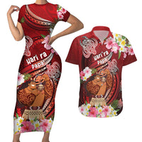 Personalised New Zealand Father's Day Couples Matching Short Sleeve Bodycon Dress and Hawaiian Shirt Happy Father And Child DT04 Red - Polynesian Pride