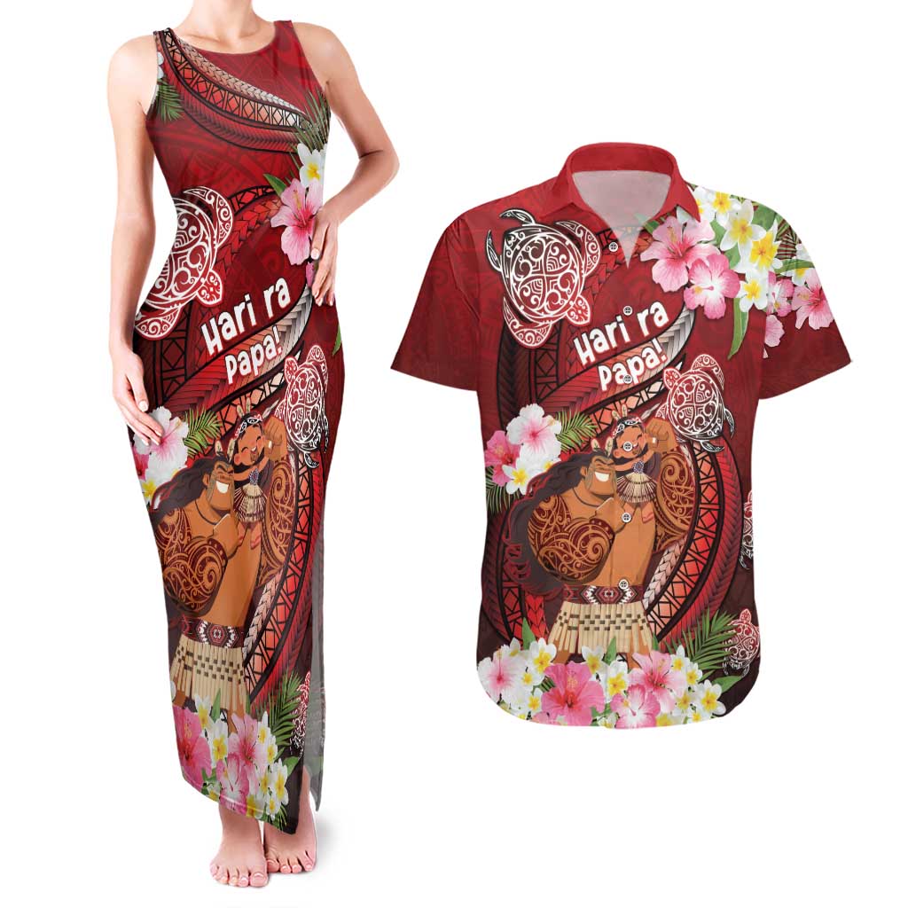Personalised New Zealand Father's Day Couples Matching Tank Maxi Dress and Hawaiian Shirt Happy Father And Child DT04 Red - Polynesian Pride