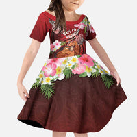 Personalised New Zealand Father's Day Family Matching Mermaid Dress and Hawaiian Shirt Happy Father And Child DT04 Daughter's Dress Red - Polynesian Pride