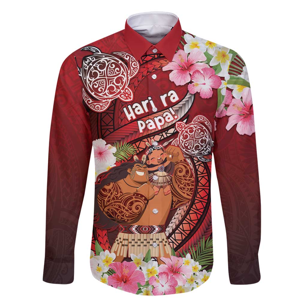 Personalised New Zealand Father's Day Family Matching Mermaid Dress and Hawaiian Shirt Happy Father And Child DT04 Dad's Shirt - Long Sleeve Red - Polynesian Pride
