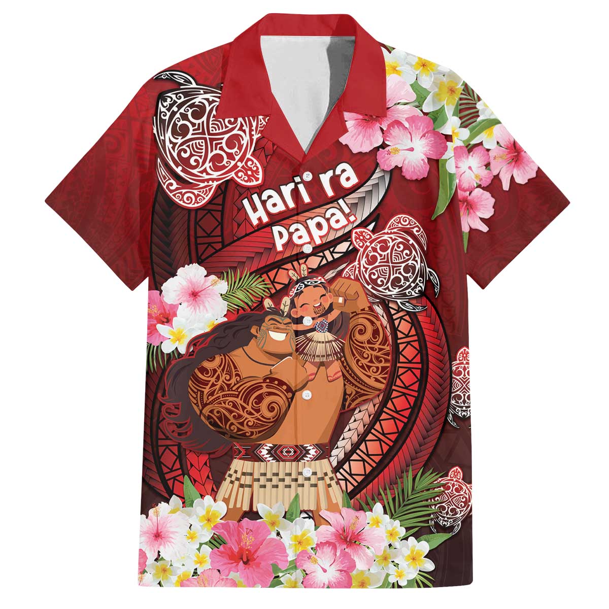 Personalised New Zealand Father's Day Family Matching Off The Shoulder Long Sleeve Dress and Hawaiian Shirt Happy Father And Child DT04 Dad's Shirt - Short Sleeve Red - Polynesian Pride