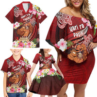 Personalised New Zealand Father's Day Family Matching Off Shoulder Short Dress and Hawaiian Shirt Happy Father And Child