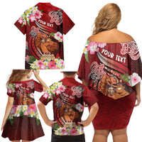 Personalised New Zealand Father's Day Family Matching Off Shoulder Short Dress and Hawaiian Shirt Happy Father And Child