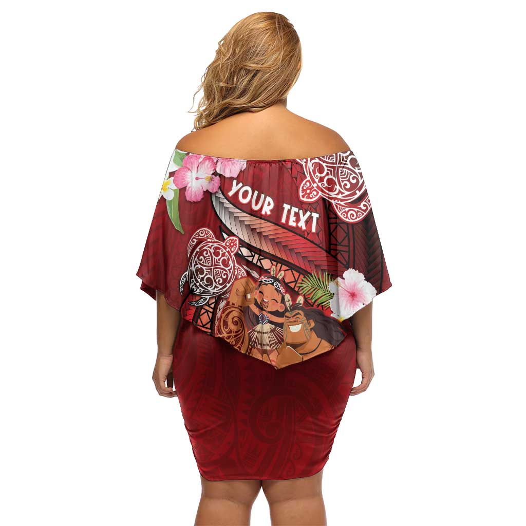 Personalised New Zealand Father's Day Family Matching Off Shoulder Short Dress and Hawaiian Shirt Happy Father And Child