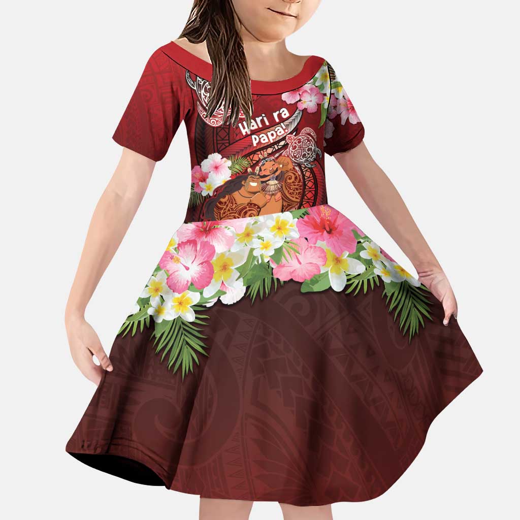 Personalised New Zealand Father's Day Family Matching Puletasi and Hawaiian Shirt Happy Father And Child DT04 Daughter's Dress Red - Polynesian Pride