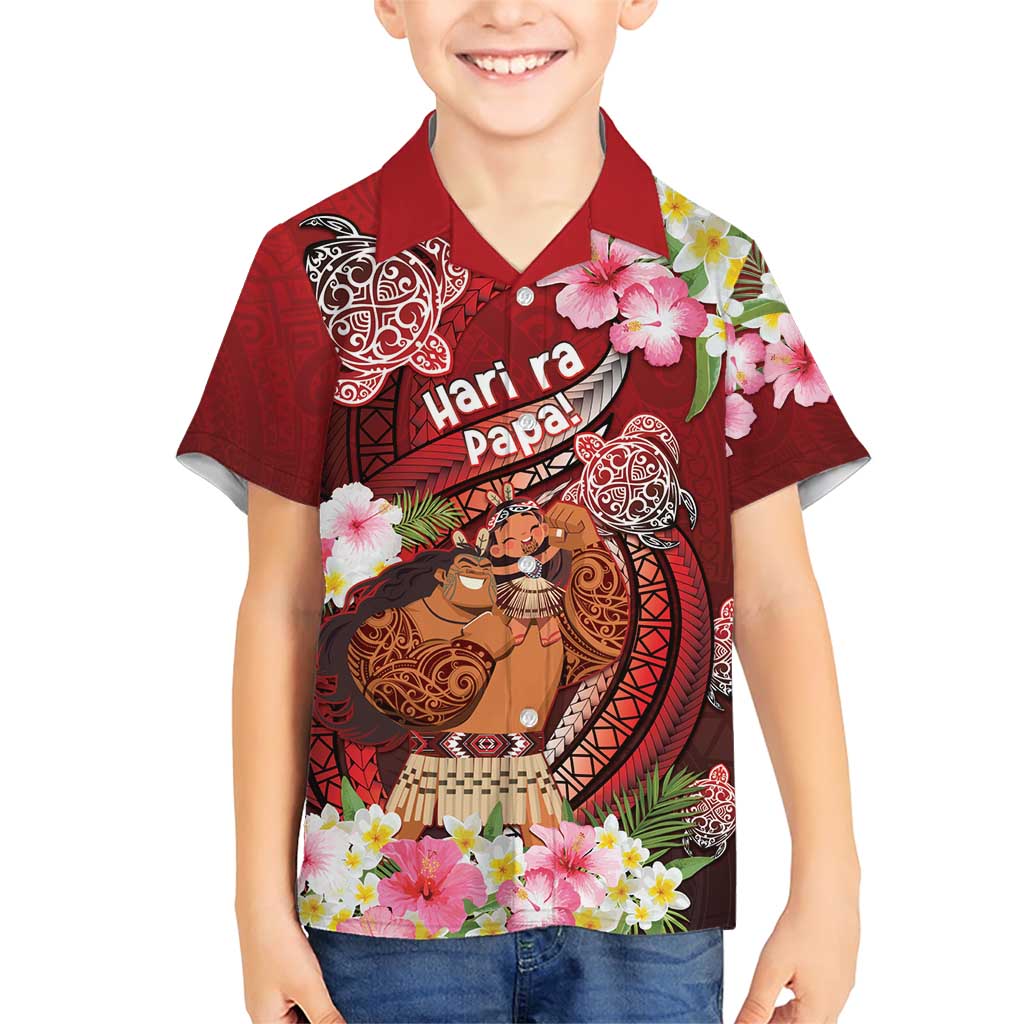 Personalised New Zealand Father's Day Family Matching Short Sleeve Bodycon Dress and Hawaiian Shirt Happy Father And Child DT04 Son's Shirt Red - Polynesian Pride