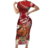 Personalised New Zealand Father's Day Short Sleeve Bodycon Dress Happy Father And Child DT04 Long Dress Red - Polynesian Pride