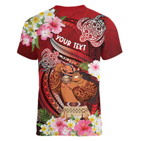 Personalised New Zealand Father's Day Women V-Neck T-Shirt Happy Father And Child DT04 - Polynesian Pride