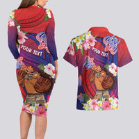 Personalised Samoa Father's Day Couples Matching Long Sleeve Bodycon Dress and Hawaiian Shirt Happy Father And Child