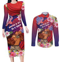 Personalised Samoa Father's Day Couples Matching Long Sleeve Bodycon Dress and Long Sleeve Button Shirt Happy Father And Child