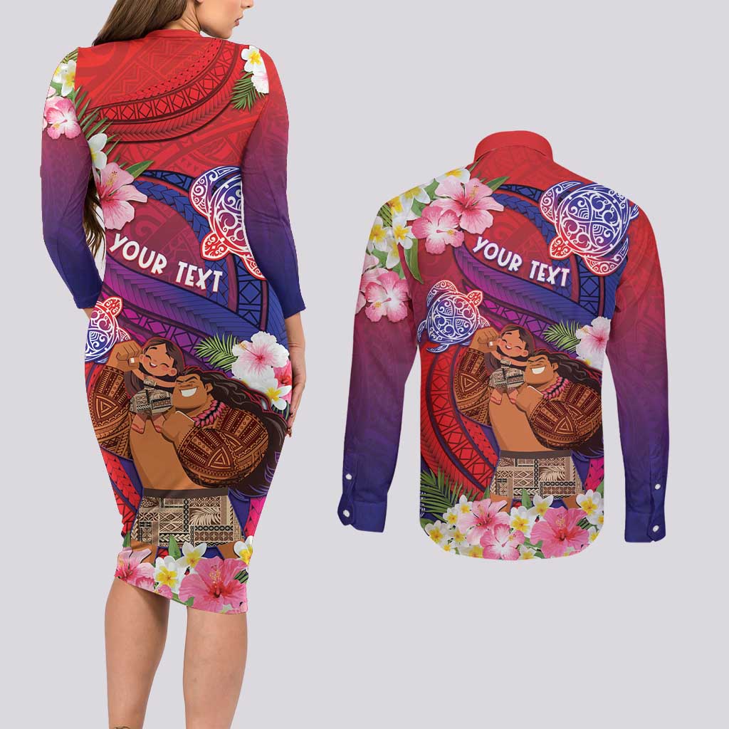 Personalised Samoa Father's Day Couples Matching Long Sleeve Bodycon Dress and Long Sleeve Button Shirt Happy Father And Child