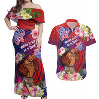 Personalised Samoa Father's Day Couples Matching Off Shoulder Maxi Dress and Hawaiian Shirt Happy Father And Child