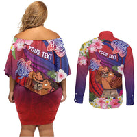 Personalised Samoa Father's Day Couples Matching Off Shoulder Short Dress and Long Sleeve Button Shirt Happy Father And Child