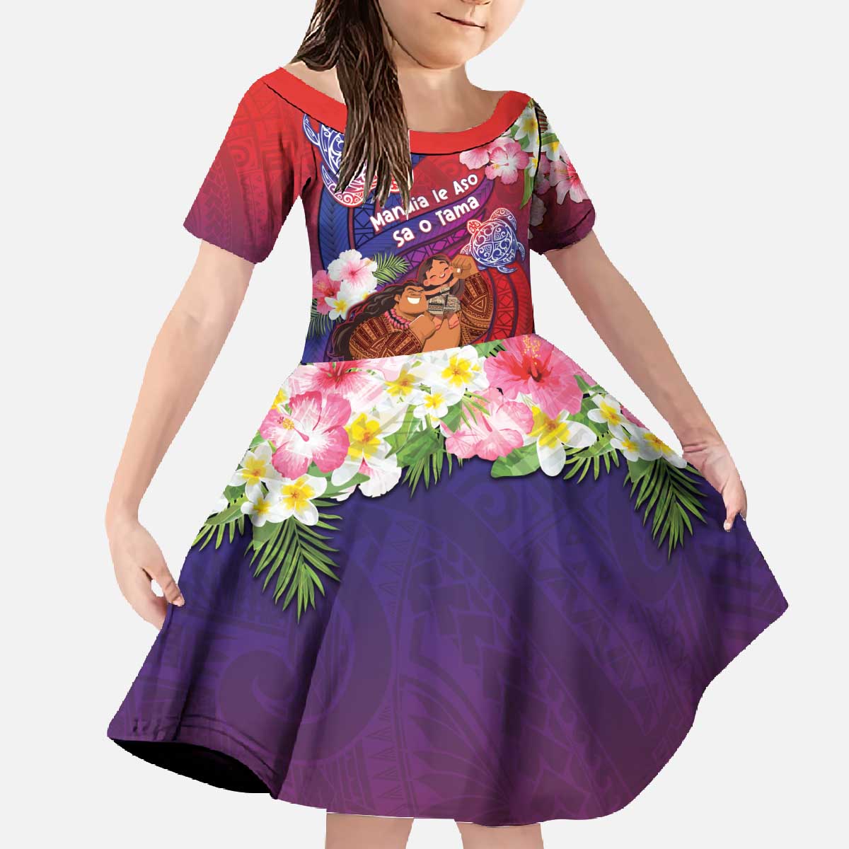 Personalised Samoa Father's Day Family Matching Off The Shoulder Long Sleeve Dress and Hawaiian Shirt Happy Father And Child