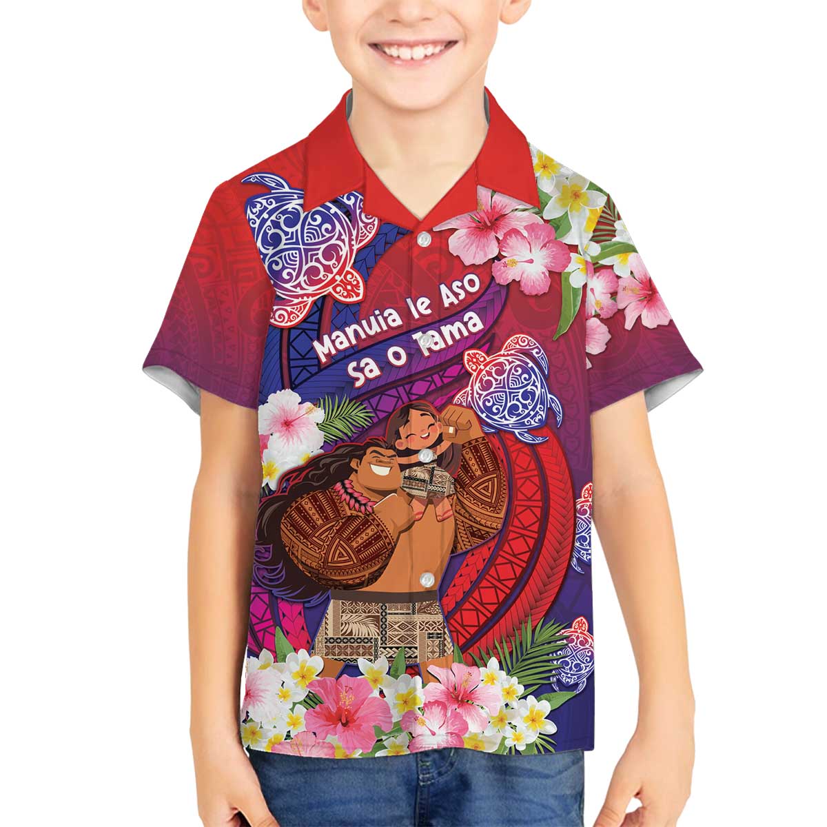 Personalised Samoa Father's Day Family Matching Off The Shoulder Long Sleeve Dress and Hawaiian Shirt Happy Father And Child