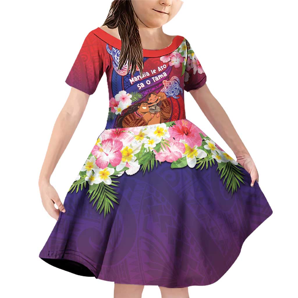 Personalised Samoa Father's Day Family Matching Off Shoulder Short Dress and Hawaiian Shirt Happy Father And Child