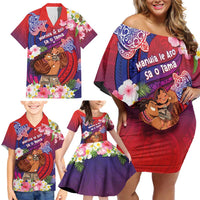 Personalised Samoa Father's Day Family Matching Off Shoulder Short Dress and Hawaiian Shirt Happy Father And Child