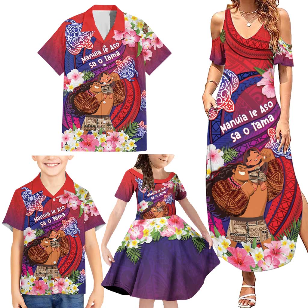 Personalised Samoa Father's Day Family Matching Summer Maxi Dress and Hawaiian Shirt Happy Father And Child