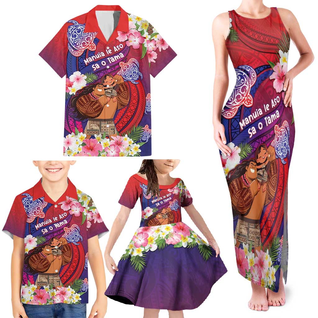 Personalised Samoa Father's Day Family Matching Tank Maxi Dress and Hawaiian Shirt Happy Father And Child