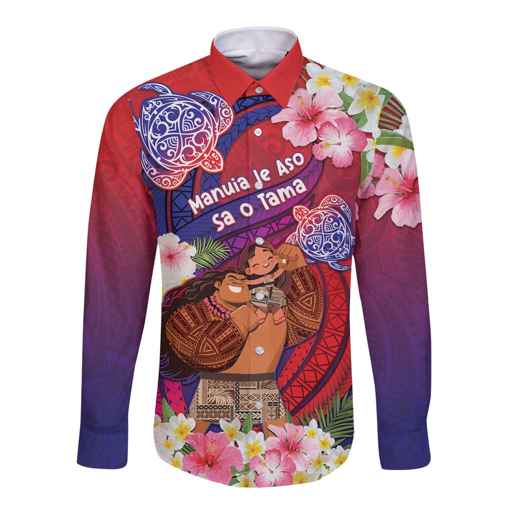 Personalised Samoa Father's Day Long Sleeve Button Shirt Happy Father And Child