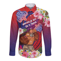 Personalised Samoa Father's Day Long Sleeve Button Shirt Happy Father And Child