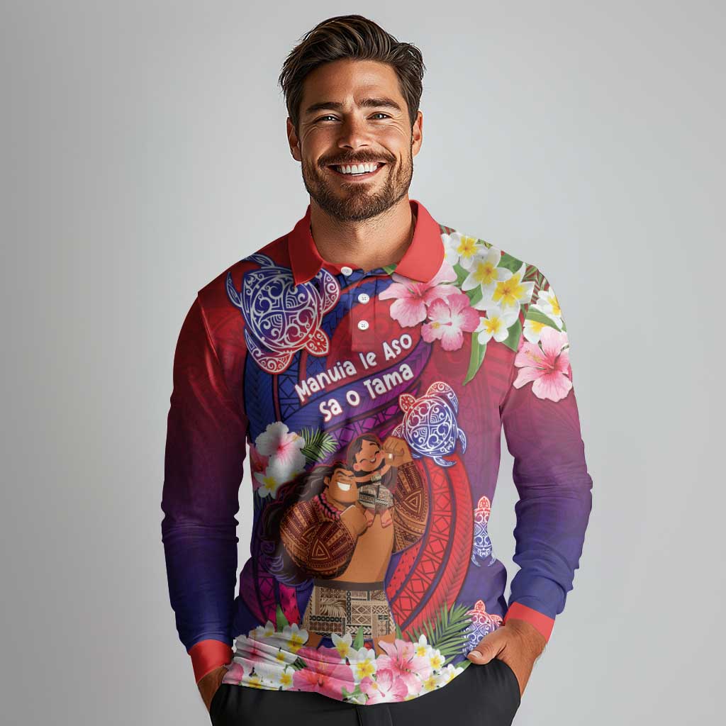 Personalised Samoa Father's Day Long Sleeve Polo Shirt Happy Father And Child