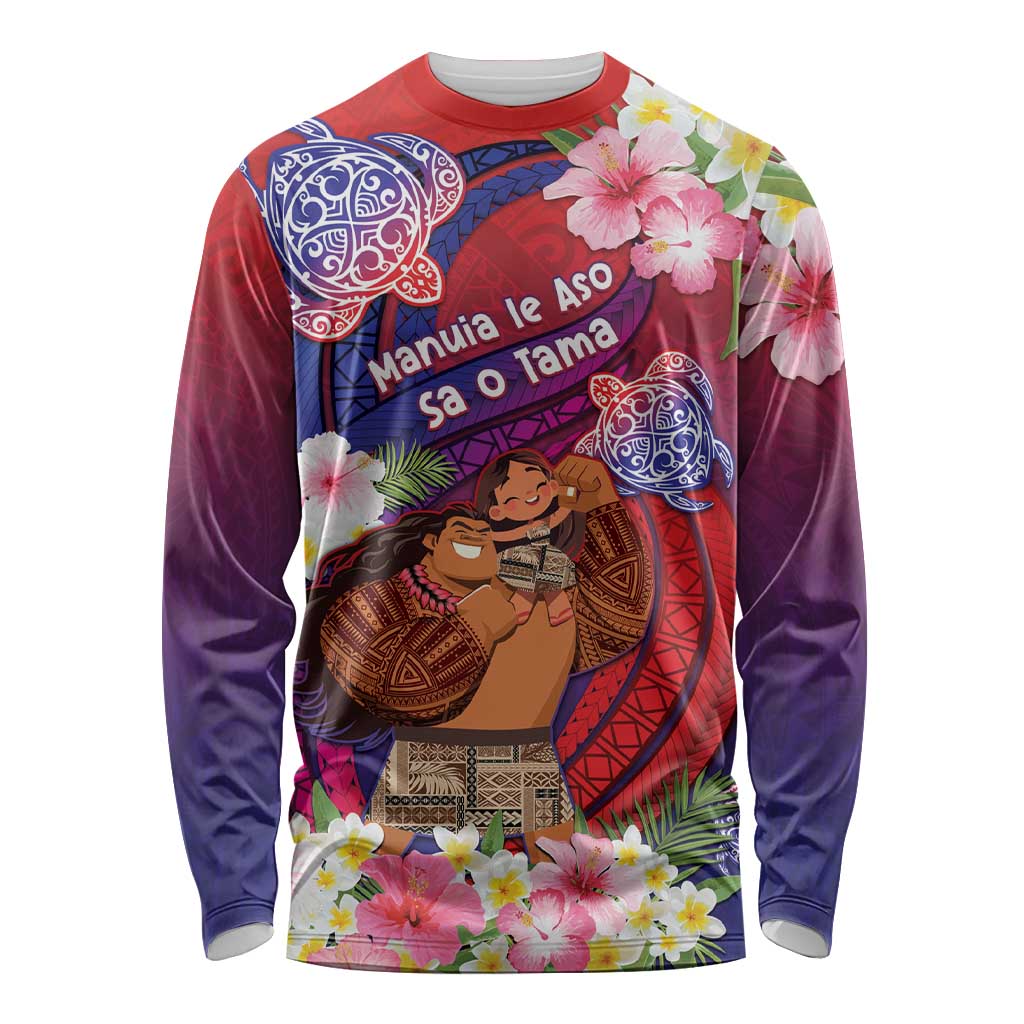 Personalised Samoa Father's Day Long Sleeve Shirt Happy Father And Child