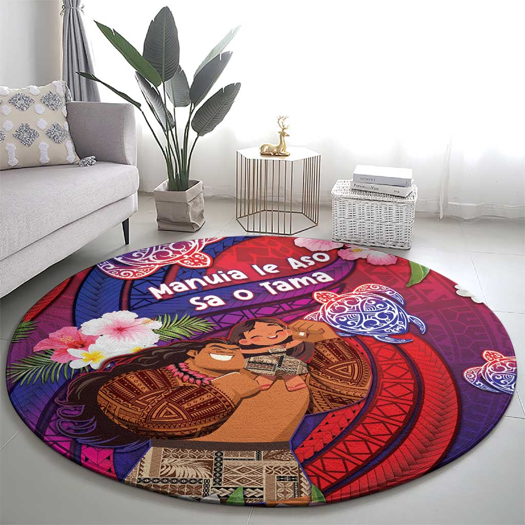 Samoa Father's Day Round Carpet Happy Father And Child