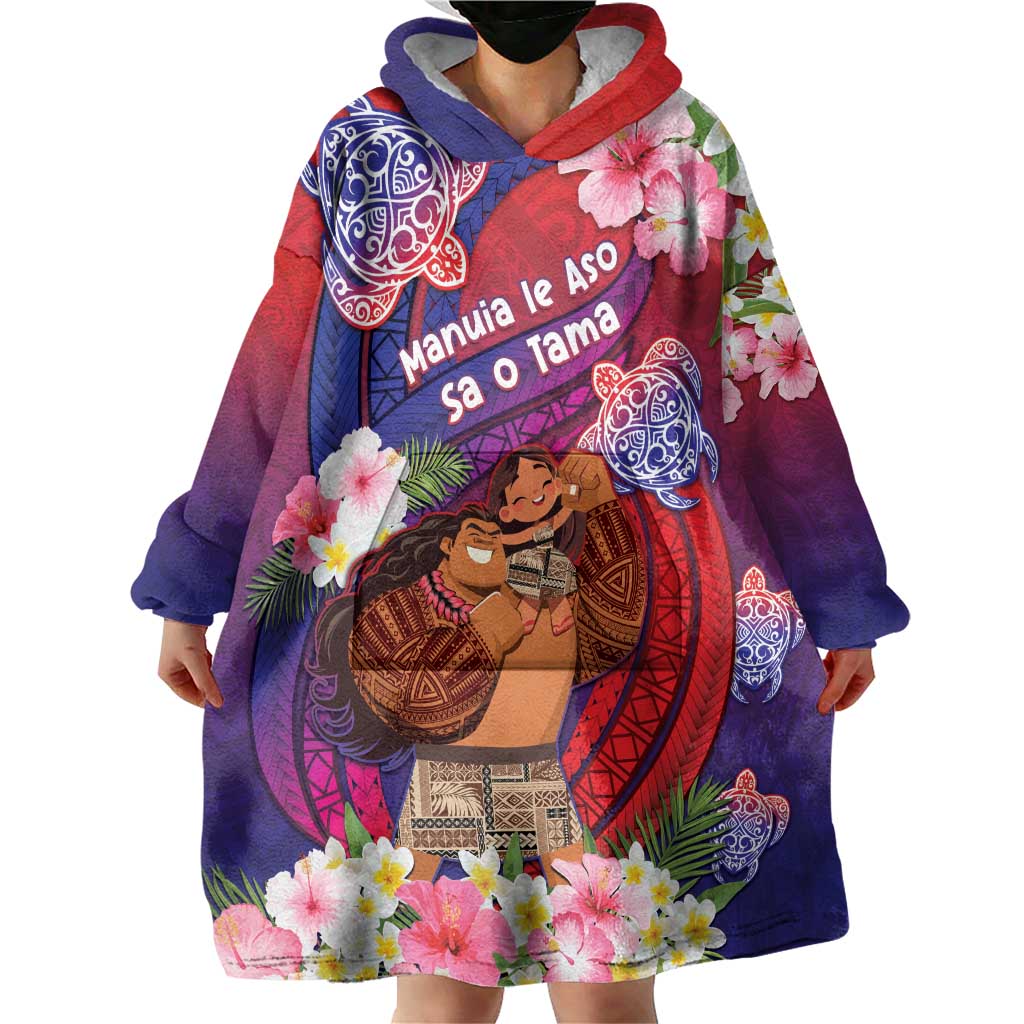 Personalised Samoa Father's Day Wearable Blanket Hoodie Happy Father And Child