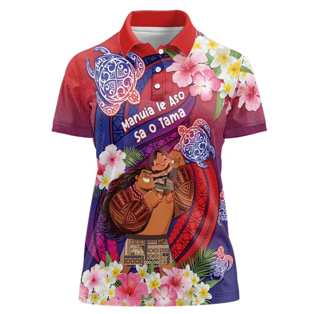 Personalised Samoa Father's Day Women Polo Shirt Happy Father And Child