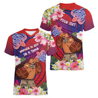 Personalised Samoa Father's Day Women V-Neck T-Shirt Happy Father And Child